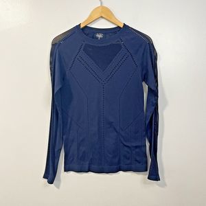 Athleta Medium Blue Mesh Seamless Long Sleeve Shirt Fitted Oxygen Top